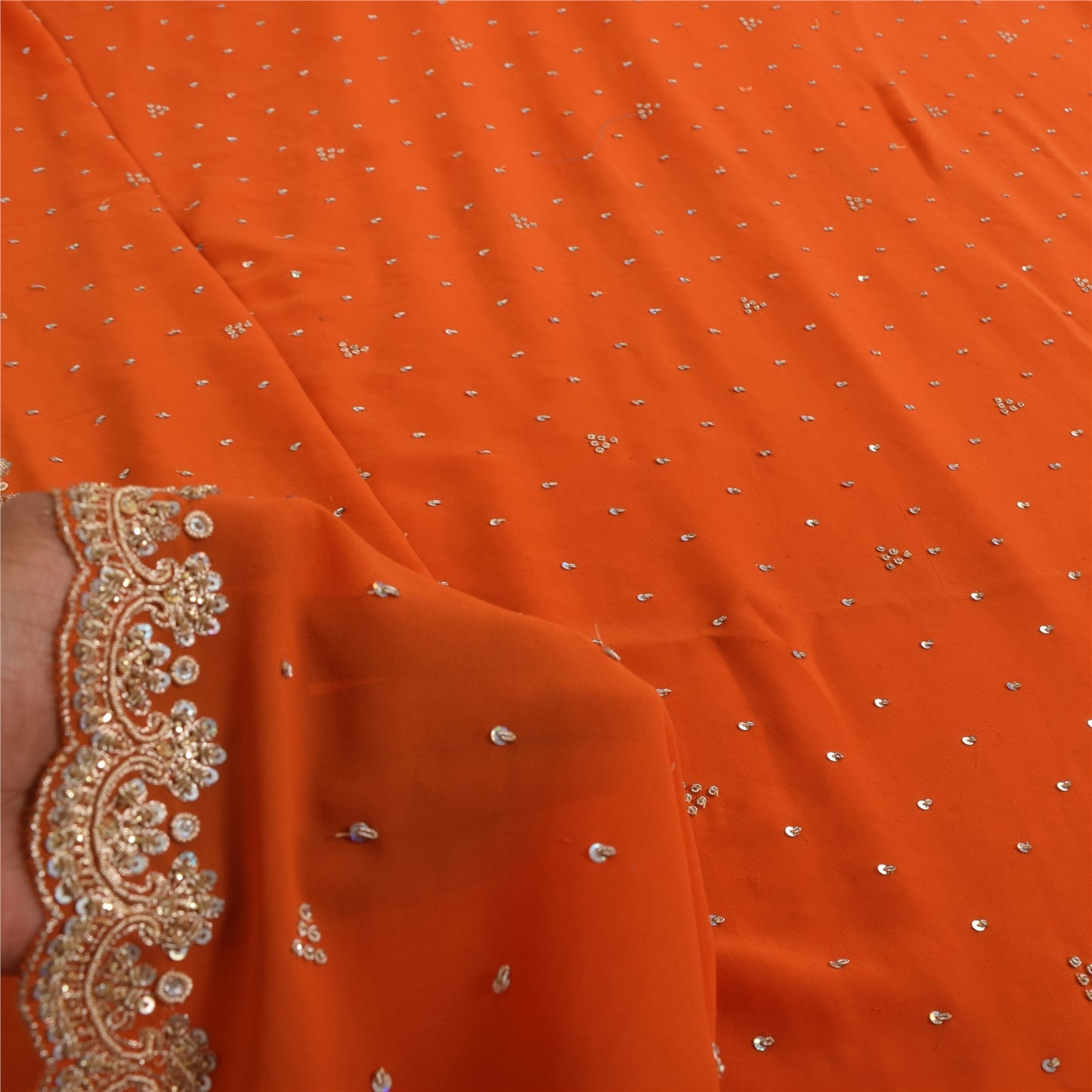 Sanskriti Vintage Indian Saree Georgette Hand Beaded Craft Fabric Cultural Sari