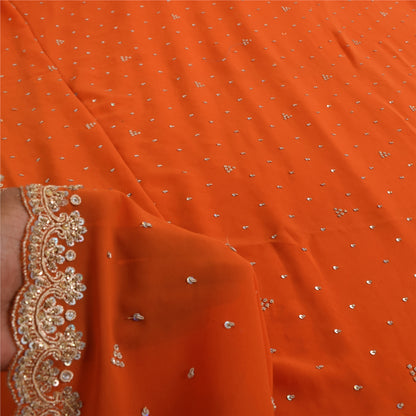 Sanskriti Vintage Indian Saree Georgette Hand Beaded Craft Fabric Cultural Sari
