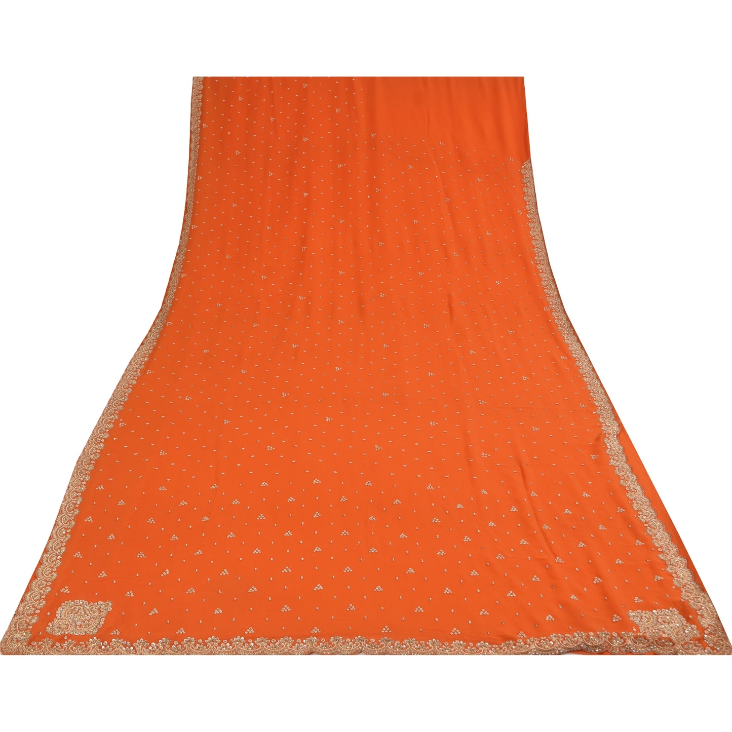 Sanskriti Vintage Indian Saree Georgette Hand Beaded Craft Fabric Cultural Sari