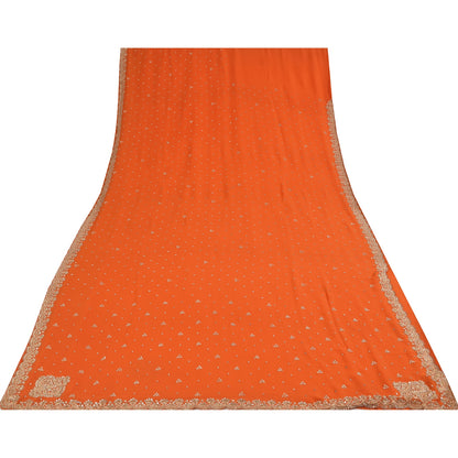 Sanskriti Vintage Indian Saree Georgette Hand Beaded Craft Fabric Cultural Sari