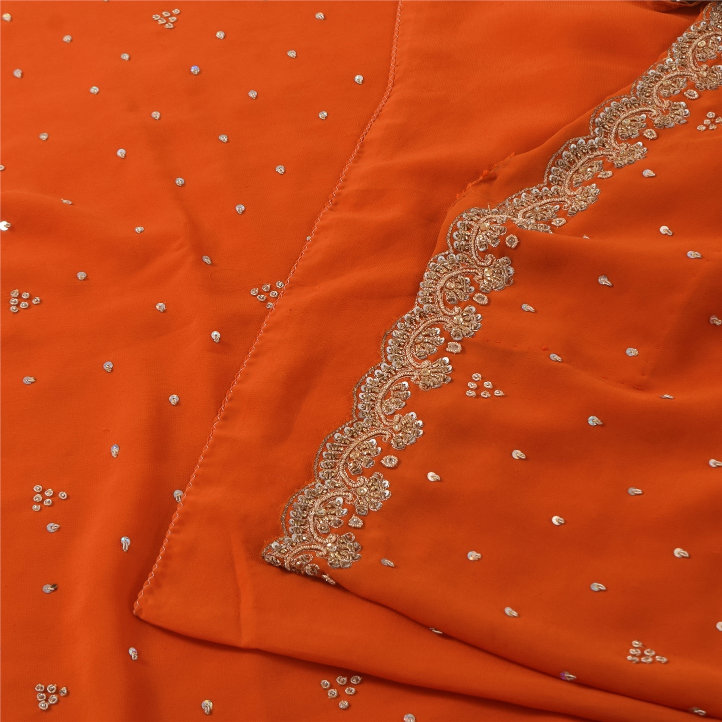 Sanskriti Vintage Indian Saree Georgette Hand Beaded Craft Fabric Cultural Sari