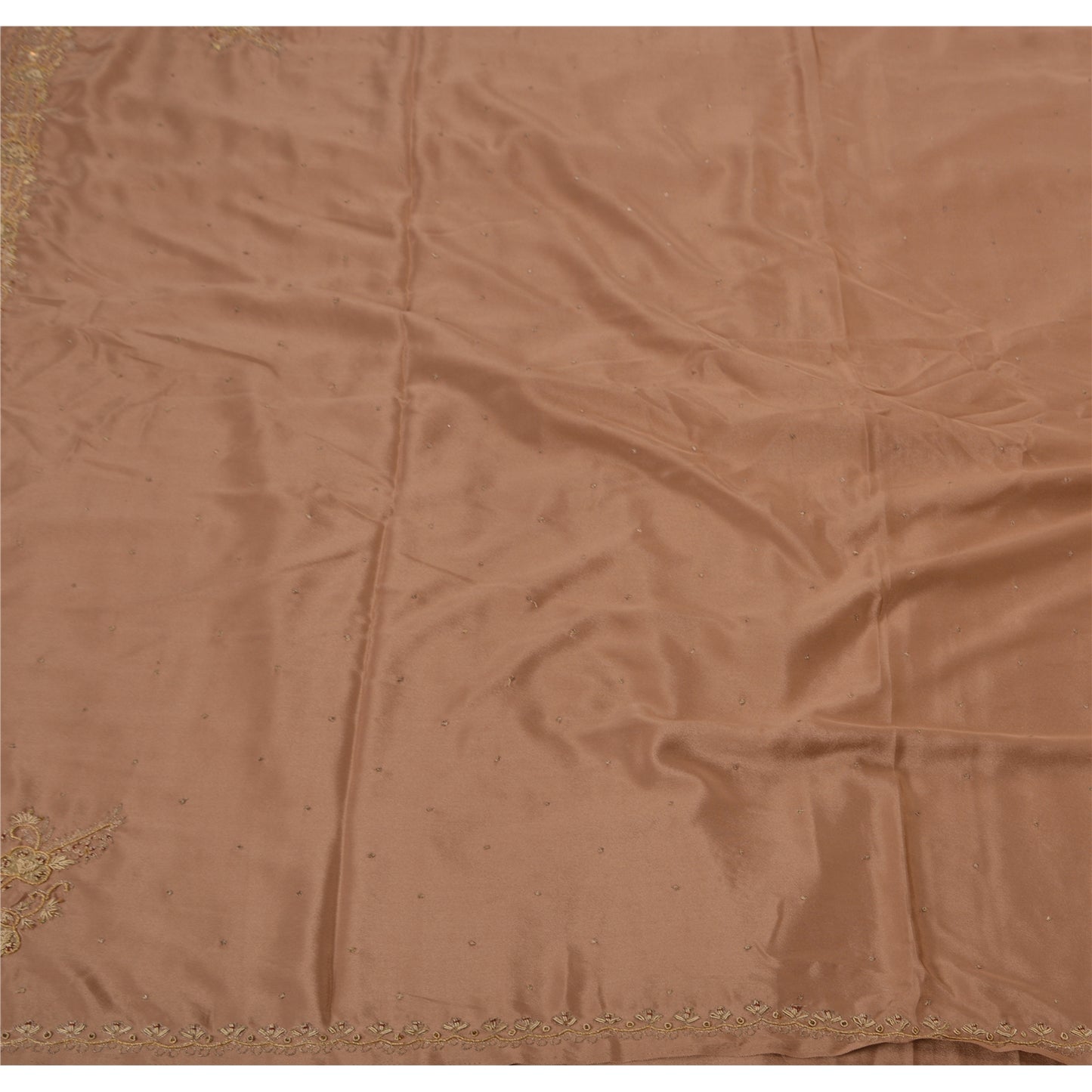 Vintage Brown Saree Art Silk Hand Beaded Craft 5 YD Fabric Premium Sari