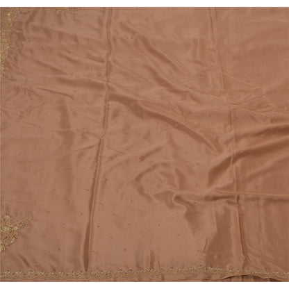 Vintage Brown Saree Art Silk Hand Beaded Craft 5 YD Fabric Premium Sari