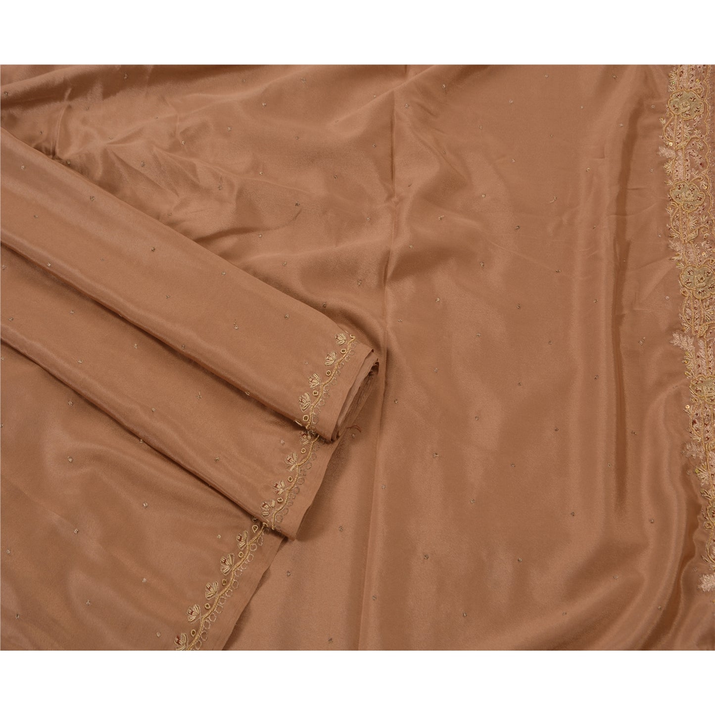 Vintage Brown Saree Art Silk Hand Beaded Craft 5 YD Fabric Premium Sari