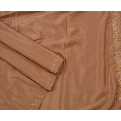 Vintage Brown Saree Art Silk Hand Beaded Craft 5 YD Fabric Premium Sari