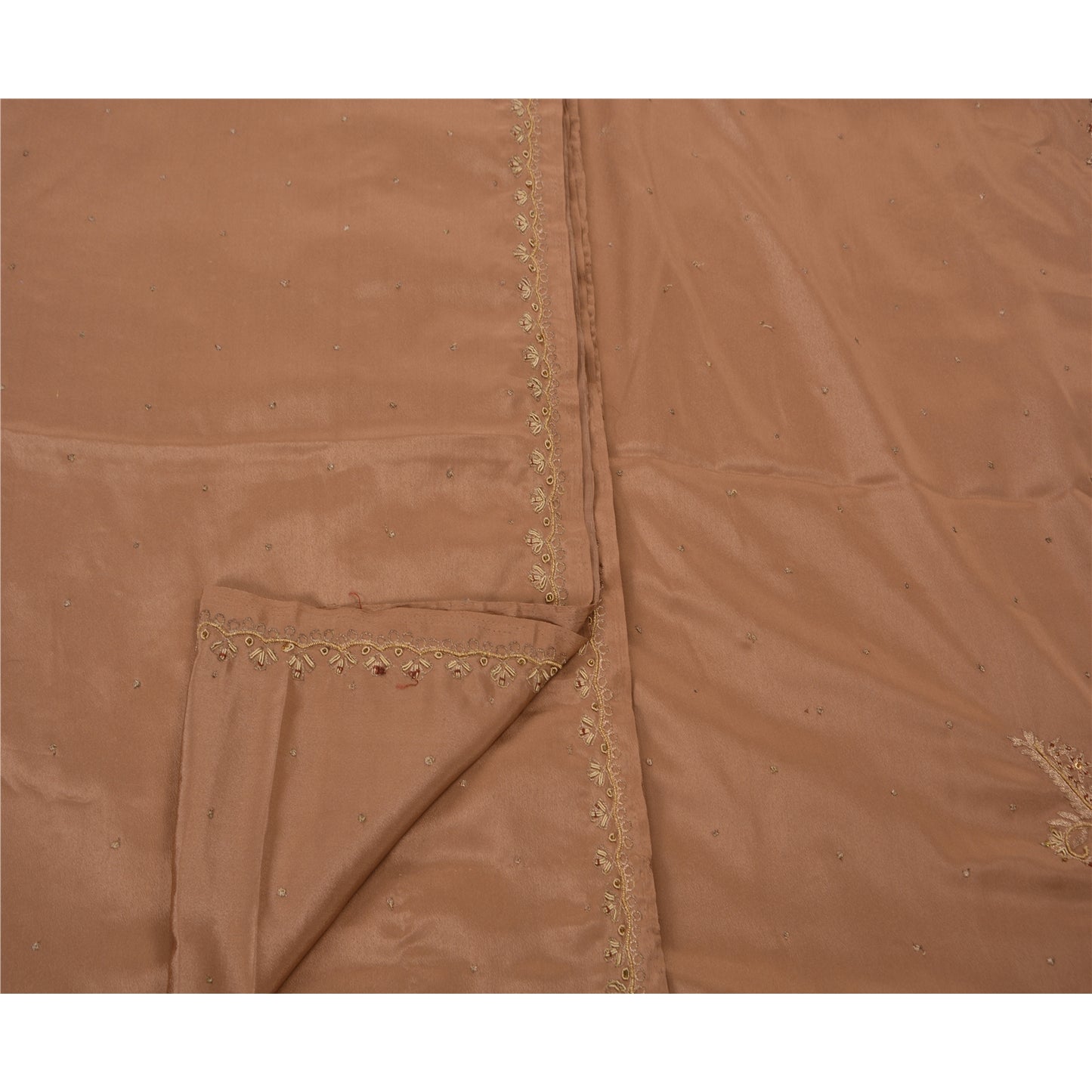 Vintage Brown Saree Art Silk Hand Beaded Craft 5 YD Fabric Premium Sari