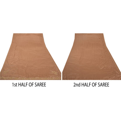 Vintage Brown Saree Art Silk Hand Beaded Craft 5 YD Fabric Premium Sari