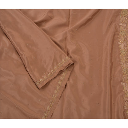Vintage Brown Saree Art Silk Hand Beaded Craft 5 YD Fabric Premium Sari
