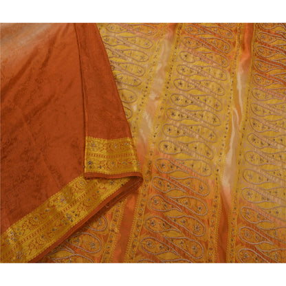 Vintage Orange Saree Art Silk Hand Beaded Craft 5 YD Fabric Ethnic Sari