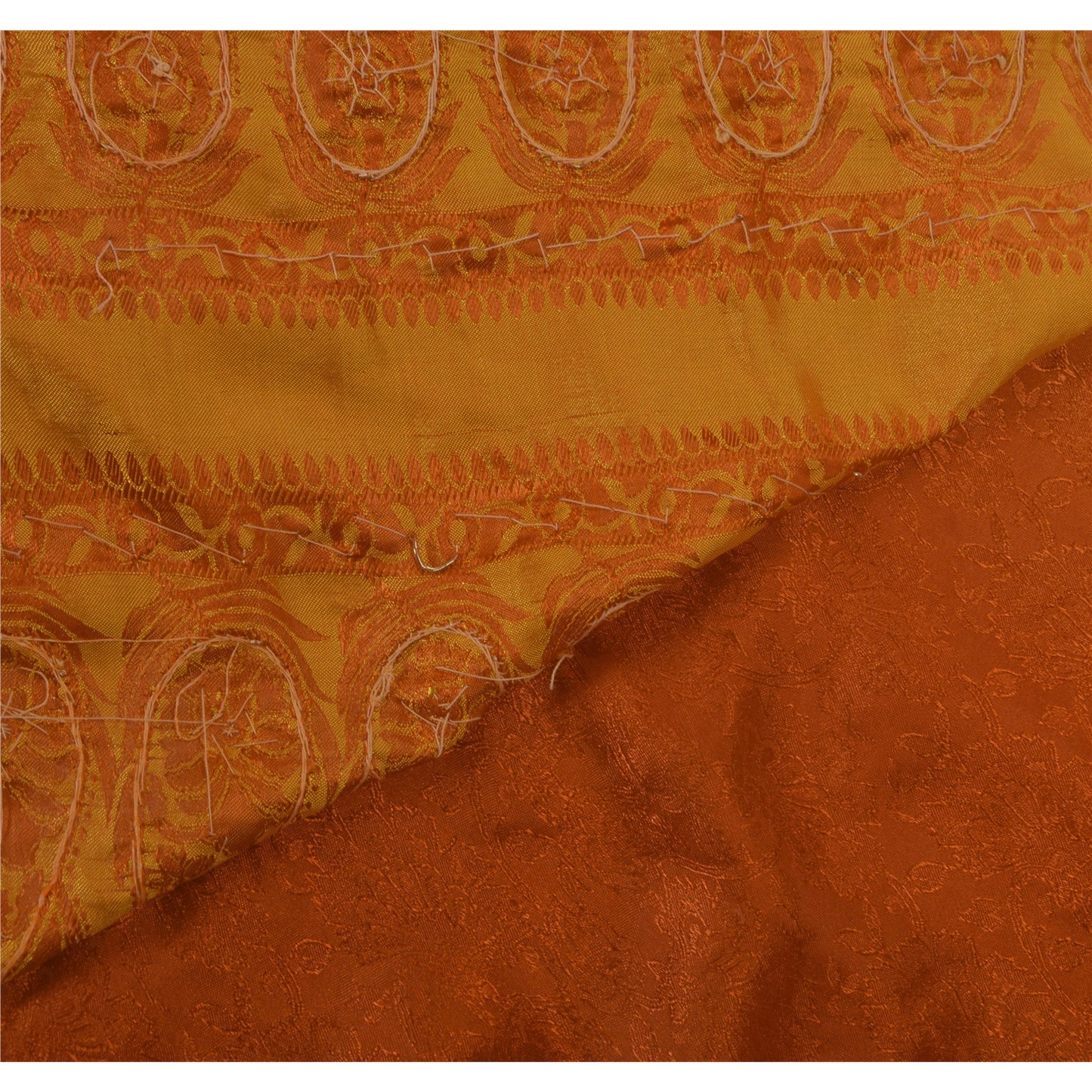 Vintage Orange Saree Art Silk Hand Beaded Craft 5 YD Fabric Ethnic Sari