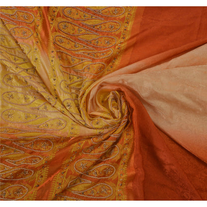 Vintage Orange Saree Art Silk Hand Beaded Craft 5 YD Fabric Ethnic Sari