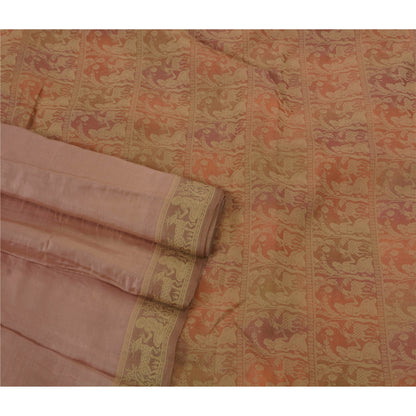 Sanskriti Vintage Pink Saree Pure Silk Woven Baluchari 5 YD Fabric Craft Sari