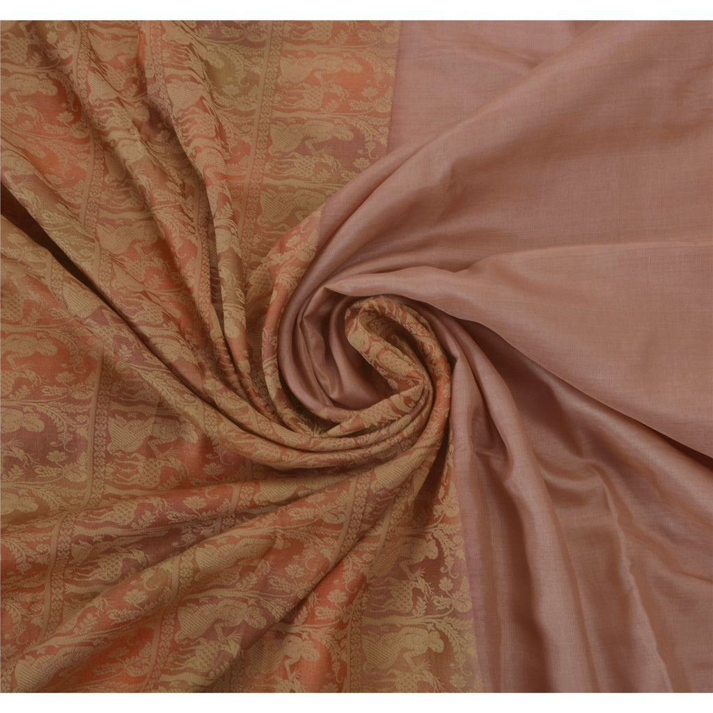 Sanskriti Vintage Pink Saree Pure Silk Woven Baluchari 5 YD Fabric Craft Sari