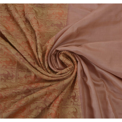 Sanskriti Vintage Pink Saree Pure Silk Woven Baluchari 5 YD Fabric Craft Sari
