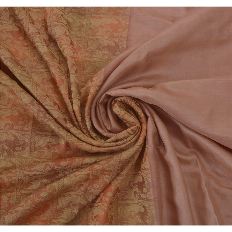 Sanskriti Vintage Pink Saree Pure Silk Woven Baluchari 5 YD Fabric Craft Sari