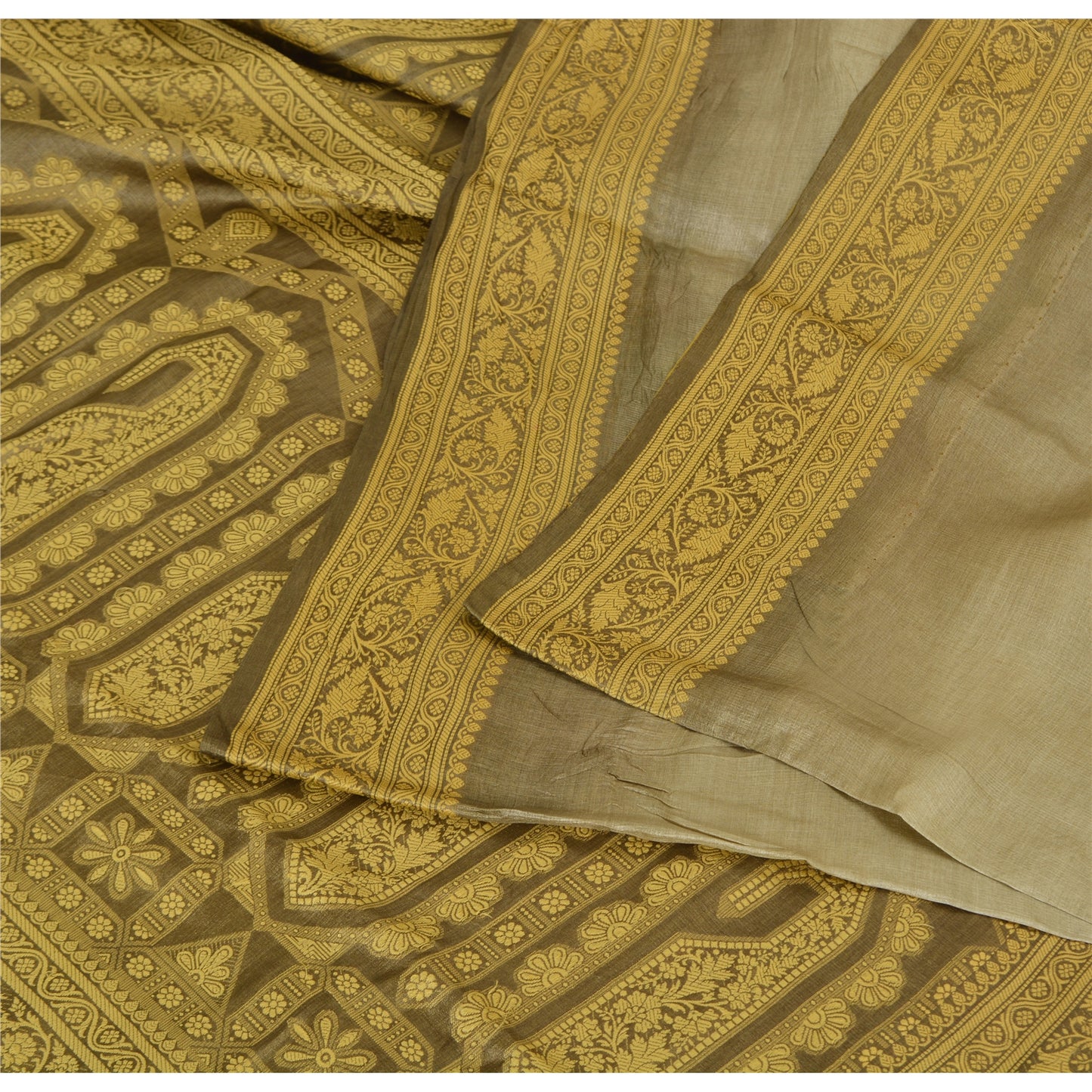 Sanskriti Vintage Indian Brown & Grey Sarees Pure Silk Woven Premium Sari Fabric