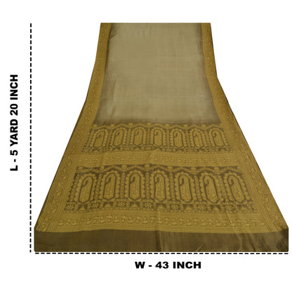 Sanskriti Vintage Indian Brown & Grey Sarees Pure Silk Woven Premium Sari Fabric