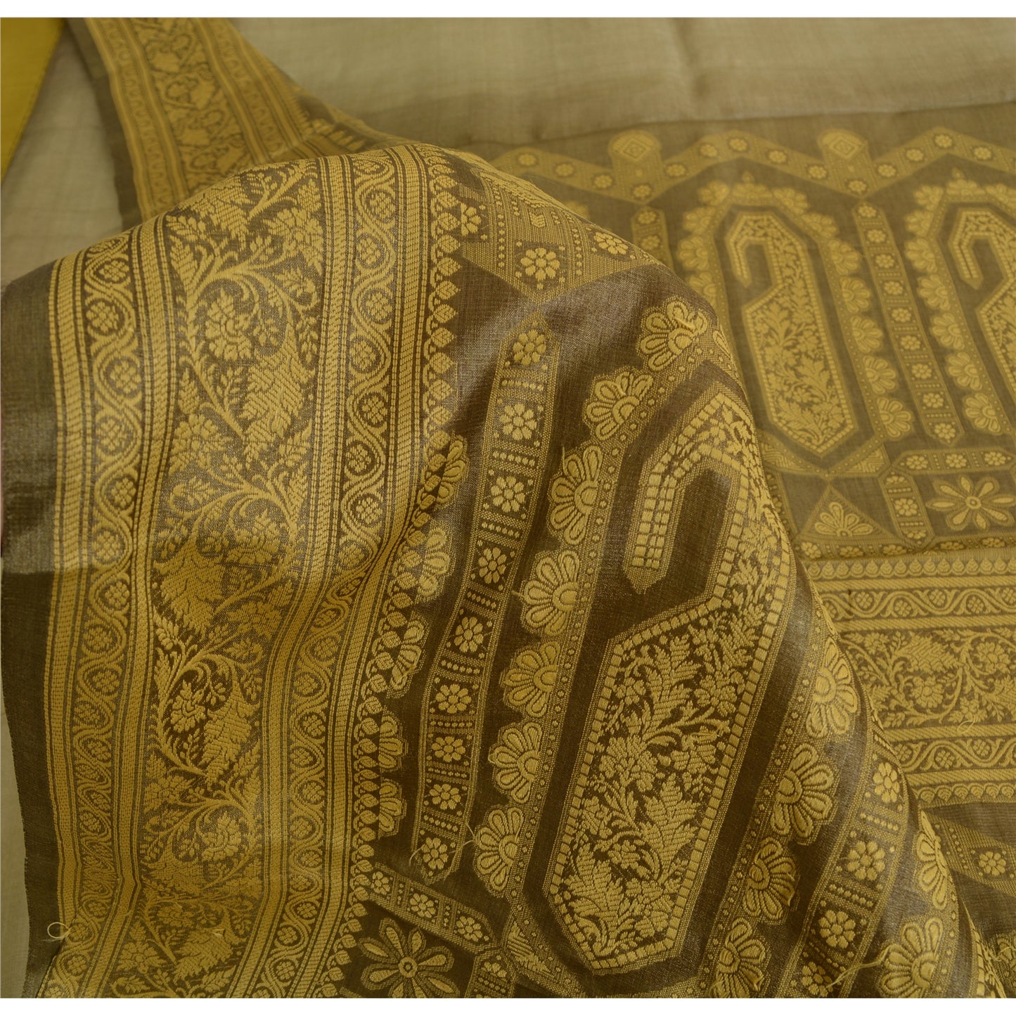Sanskriti Vintage Indian Brown & Grey Sarees Pure Silk Woven Premium Sari Fabric