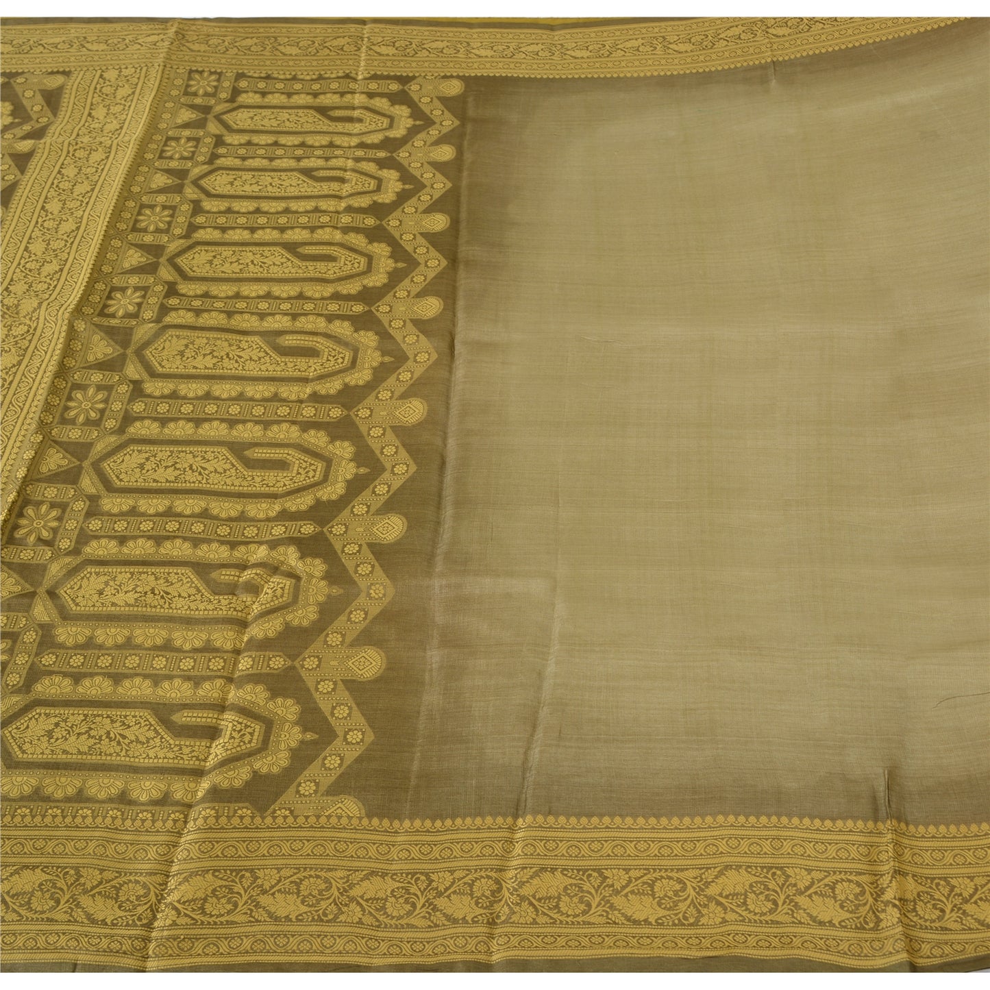Sanskriti Vintage Indian Brown & Grey Sarees Pure Silk Woven Premium Sari Fabric
