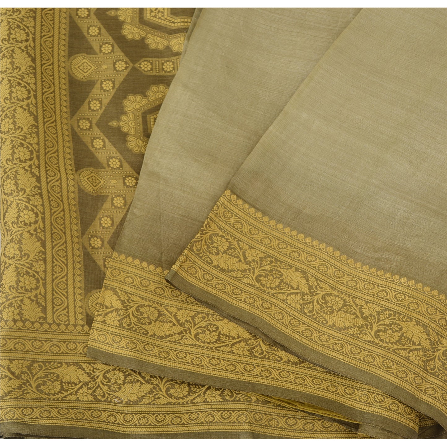 Sanskriti Vintage Indian Brown & Grey Sarees Pure Silk Woven Premium Sari Fabric