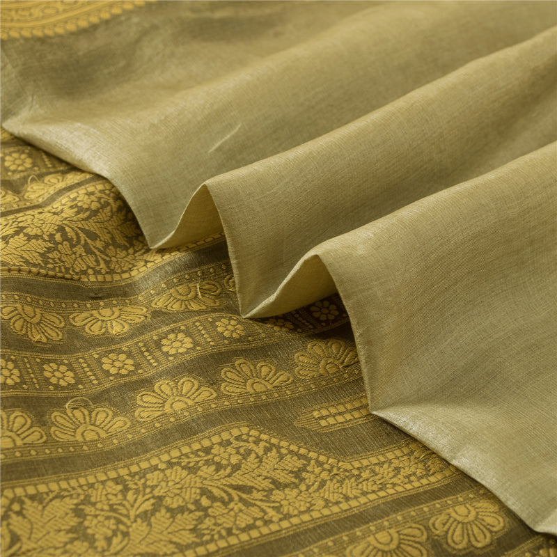 Sanskriti Vintage Indian Brown & Grey Sarees Pure Silk Woven Premium Sari Fabric