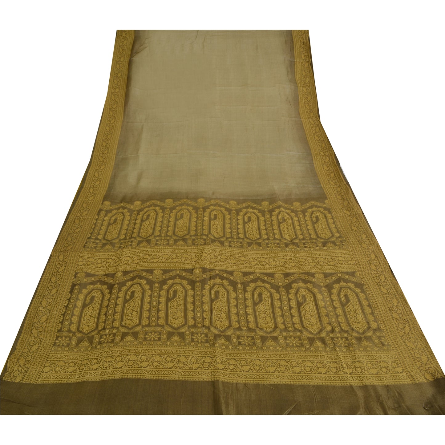 Sanskriti Vintage Indian Brown & Grey Sarees Pure Silk Woven Premium Sari Fabric