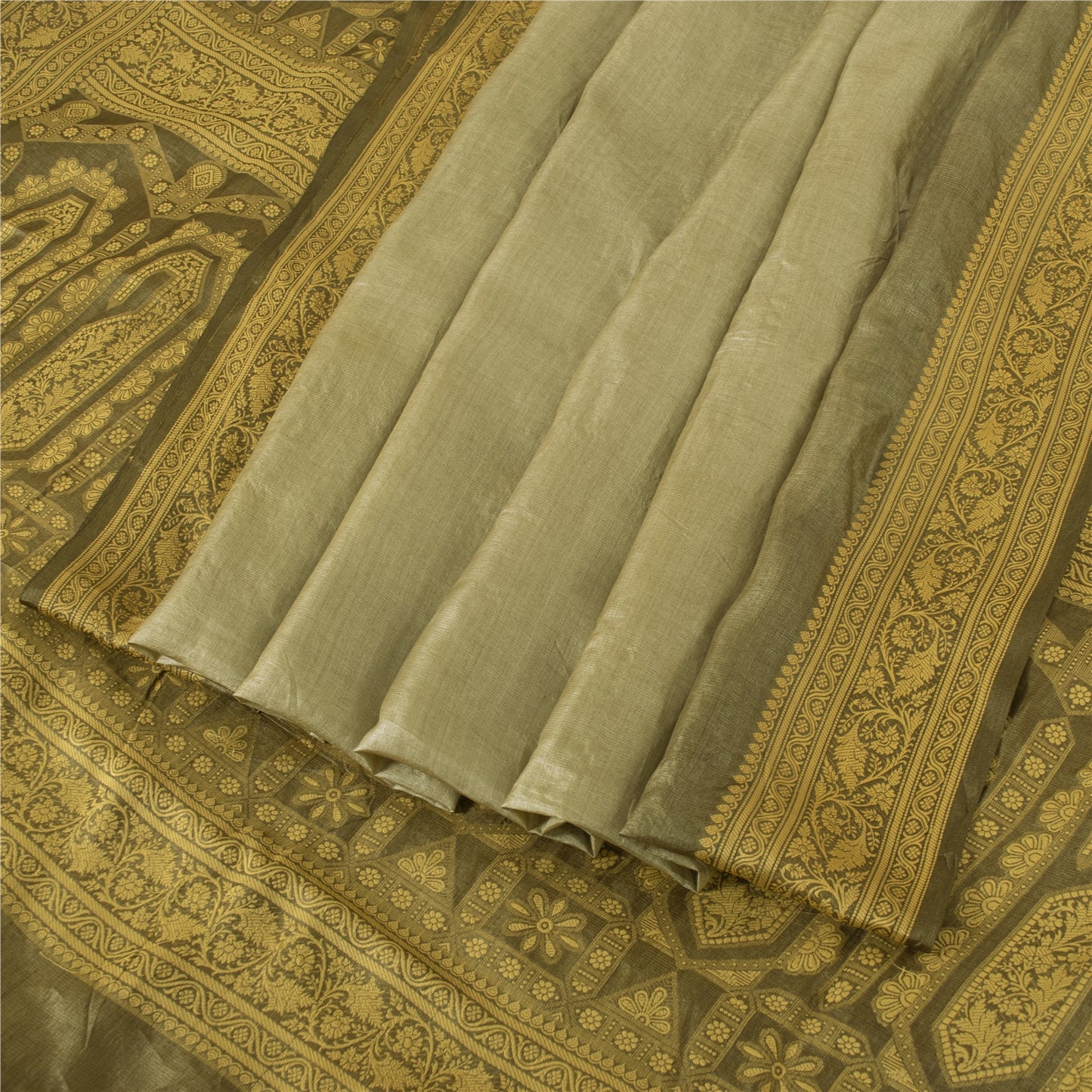 Sanskriti Vintage Indian Brown & Grey Sarees Pure Silk Woven Premium Sari Fabric