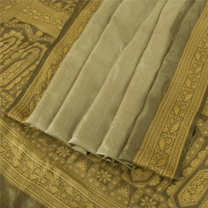 Sanskriti Vintage Indian Brown & Grey Sarees Pure Silk Woven Premium Sari Fabric
