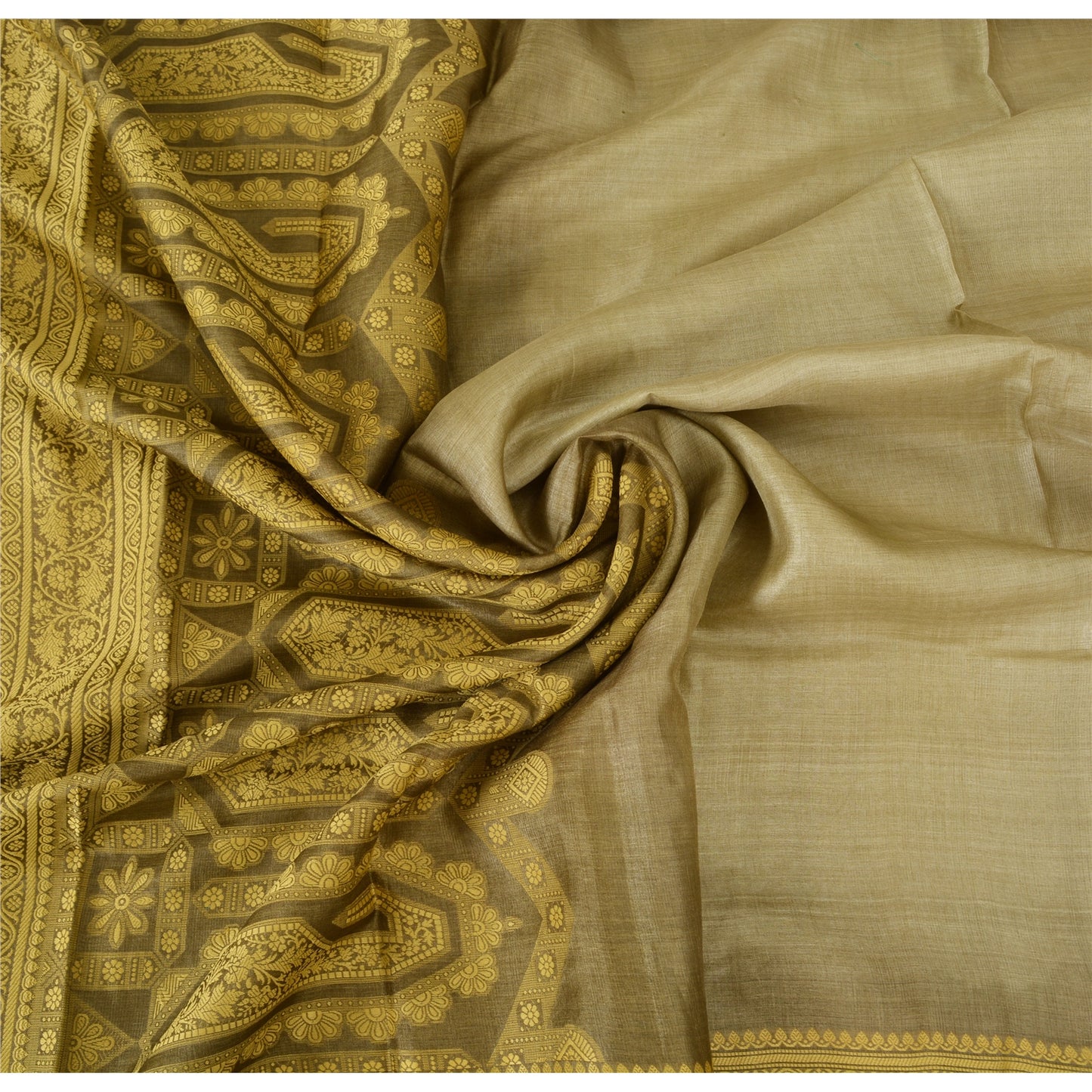Sanskriti Vintage Indian Brown & Grey Sarees Pure Silk Woven Premium Sari Fabric