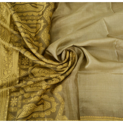 Sanskriti Vintage Indian Brown & Grey Sarees Pure Silk Woven Premium Sari Fabric