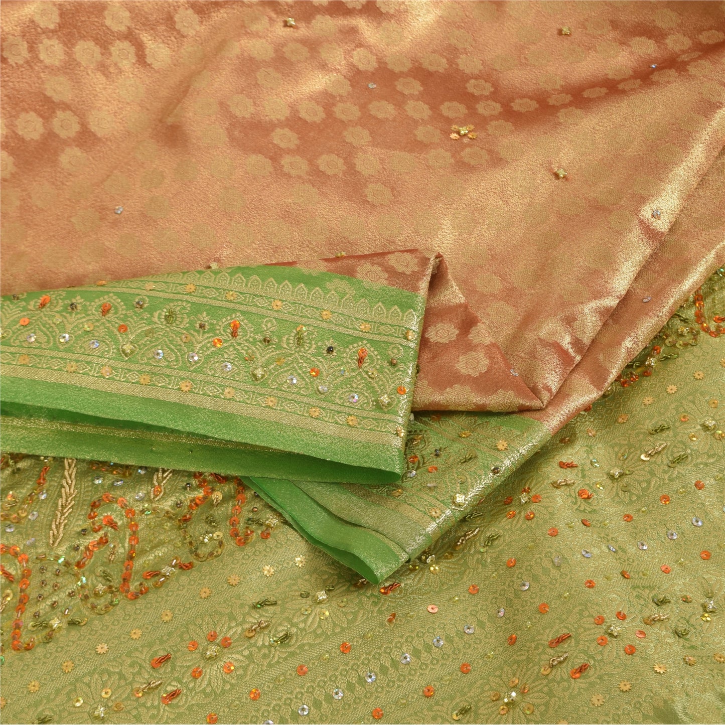 Sanskriti Vintage Sarees Art Silk Hand Beaded Woven Premium Sari Craft Fabric