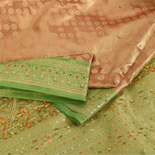 Sanskriti Vintage Sarees Art Silk Hand Beaded Woven Premium Sari Craft Fabric