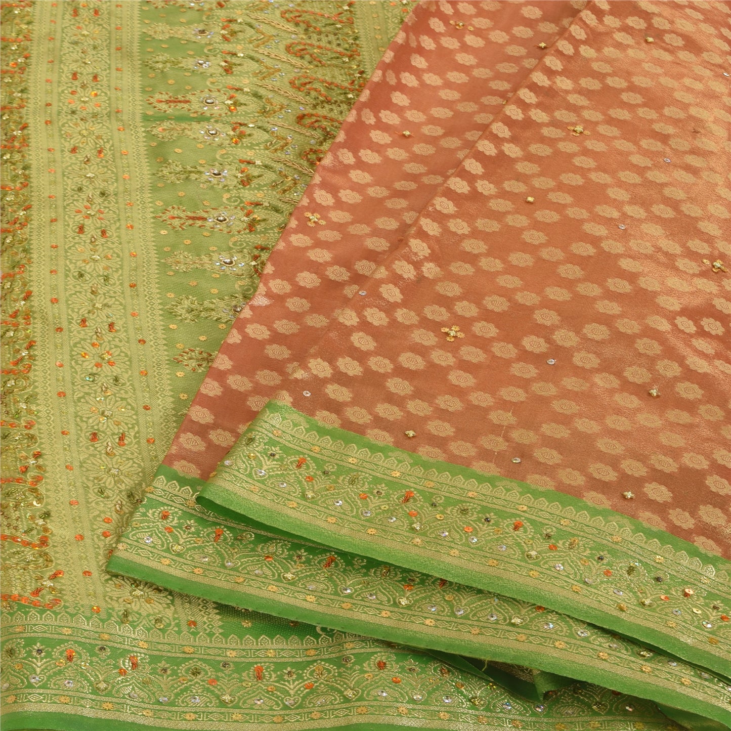 Sanskriti Vintage Sarees Art Silk Hand Beaded Woven Premium Sari Craft Fabric