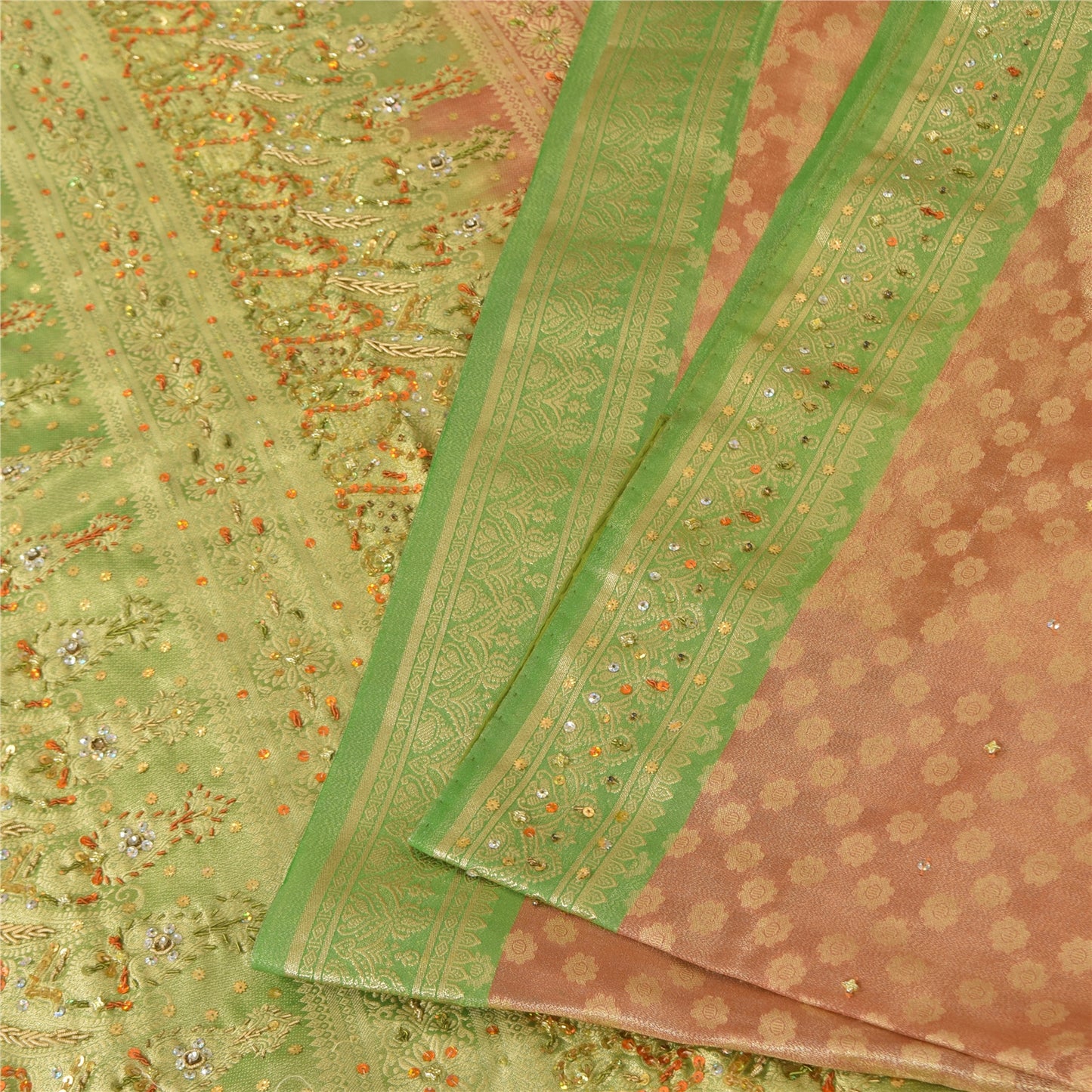 Sanskriti Vintage Sarees Art Silk Hand Beaded Woven Premium Sari Craft Fabric