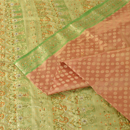 Sanskriti Vintage Sarees Art Silk Hand Beaded Woven Premium Sari Craft Fabric