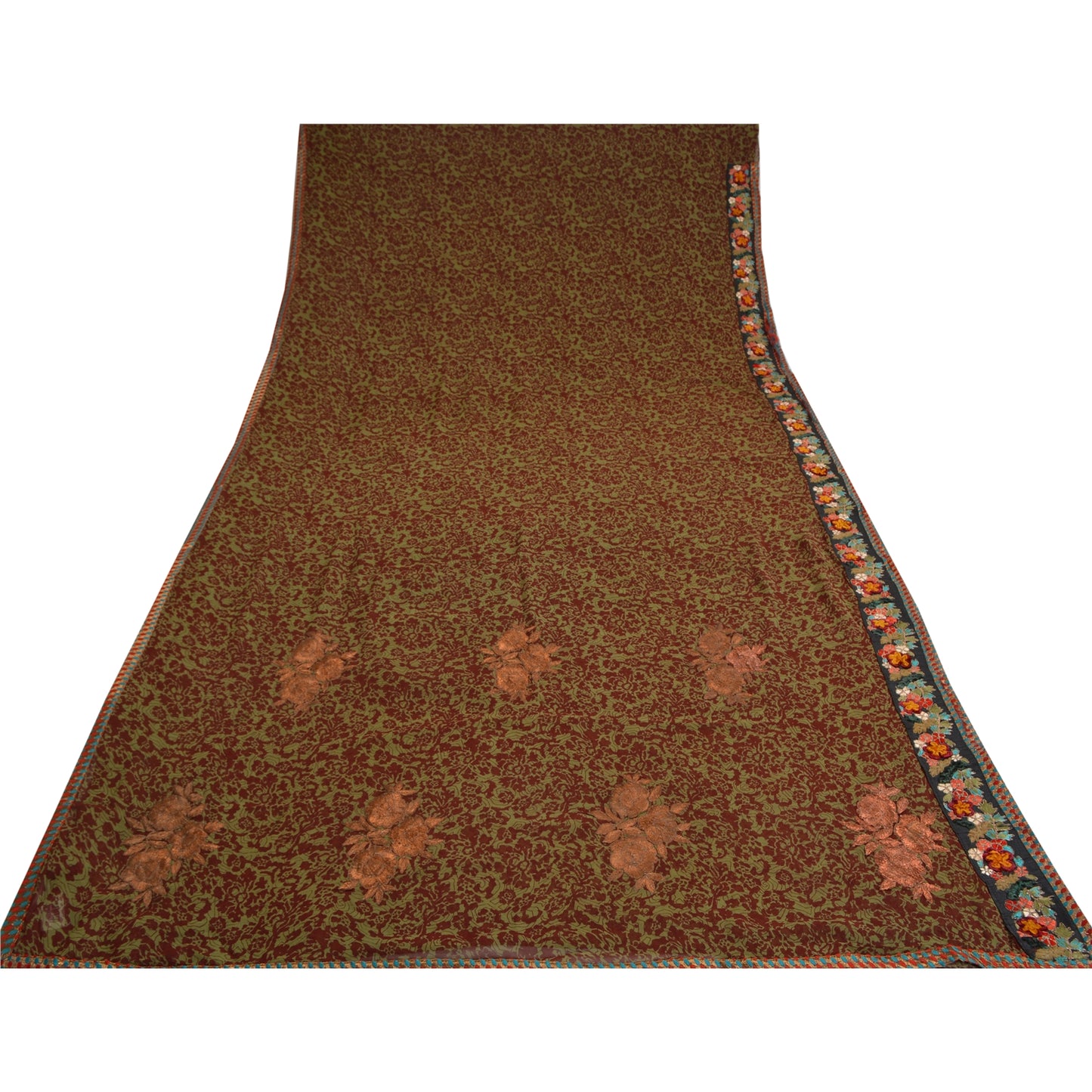 Sanskriti Vintage Green Bollywood Sarees Pure Georgette Handmade Sari Fabric