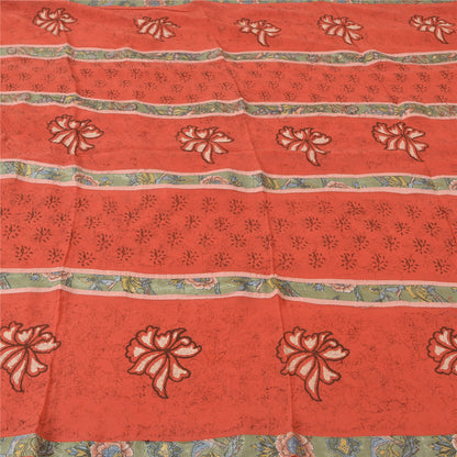 Sanskriti Vintage Red Sarees Pure Georgette Hand Print Embroidered Fabric Sari