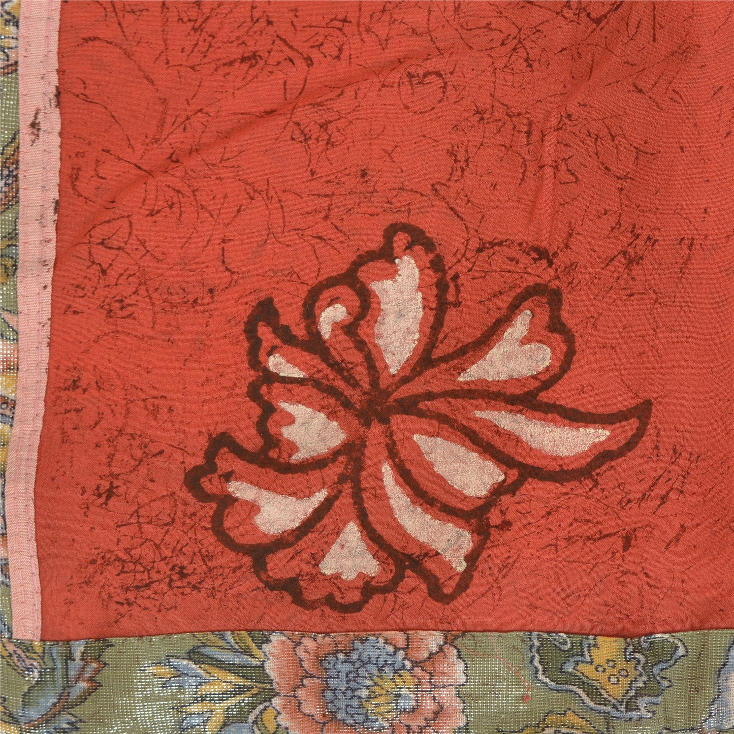 Sanskriti Vintage Red Sarees Pure Georgette Hand Print Embroidered Fabric Sari