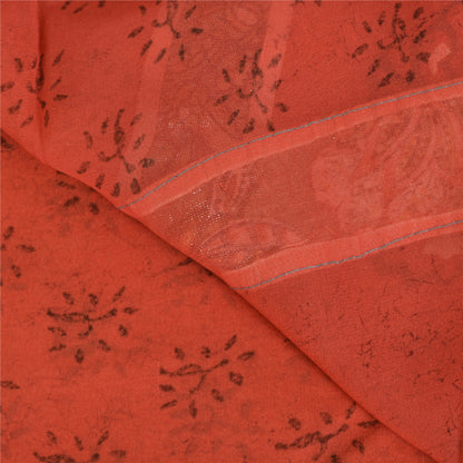 Sanskriti Vintage Red Sarees Pure Georgette Hand Print Embroidered Fabric Sari