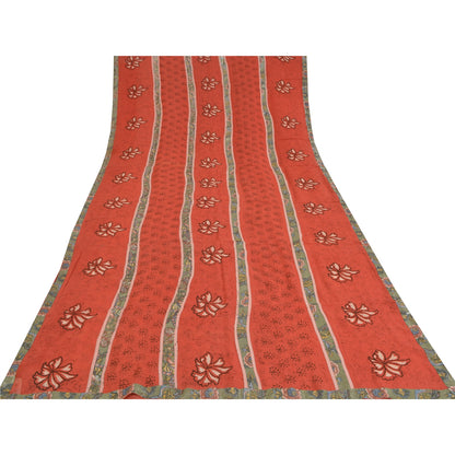 Sanskriti Vintage Red Sarees Pure Georgette Hand Print Embroidered Fabric Sari
