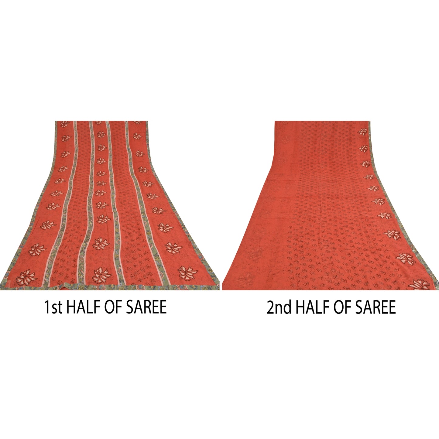 Sanskriti Vintage Red Sarees Pure Georgette Hand Print Embroidered Fabric Sari