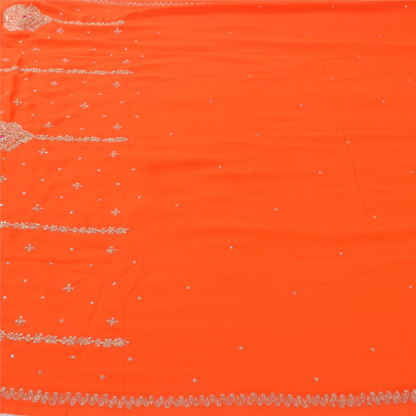 Sanskriti Vintage Orange Sarees Georgette Hand Beaded Premium Sari Craft Fabric