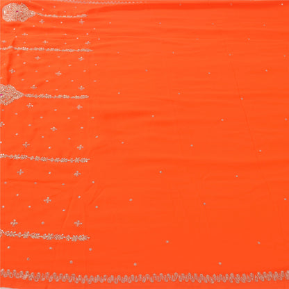 Sanskriti Vintage Orange Sarees Georgette Hand Beaded Premium Sari Craft Fabric