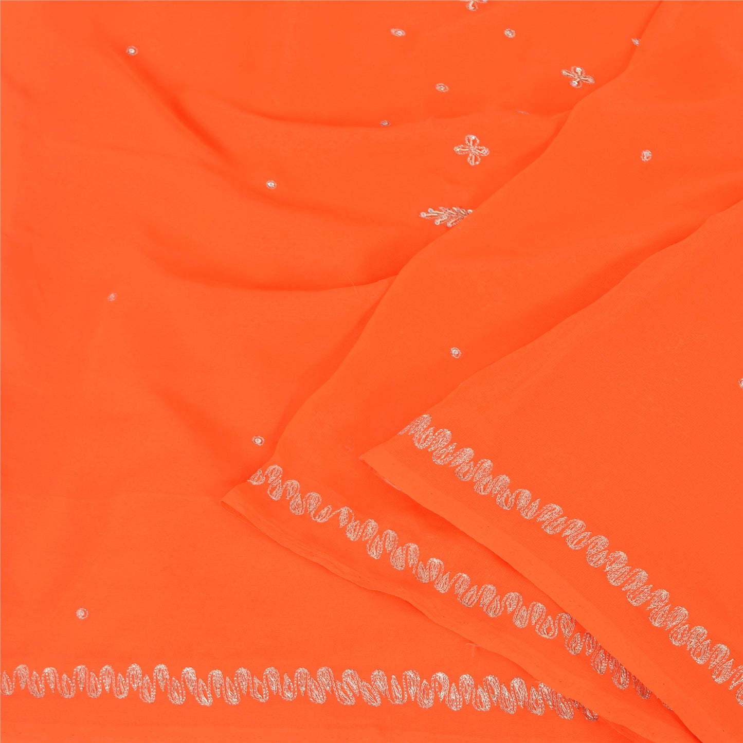Sanskriti Vintage Orange Sarees Georgette Hand Beaded Premium Sari Craft Fabric