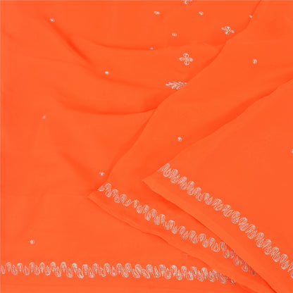 Sanskriti Vintage Orange Sarees Georgette Hand Beaded Premium Sari Craft Fabric