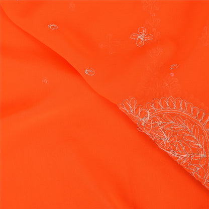 Sanskriti Vintage Orange Sarees Georgette Hand Beaded Premium Sari Craft Fabric