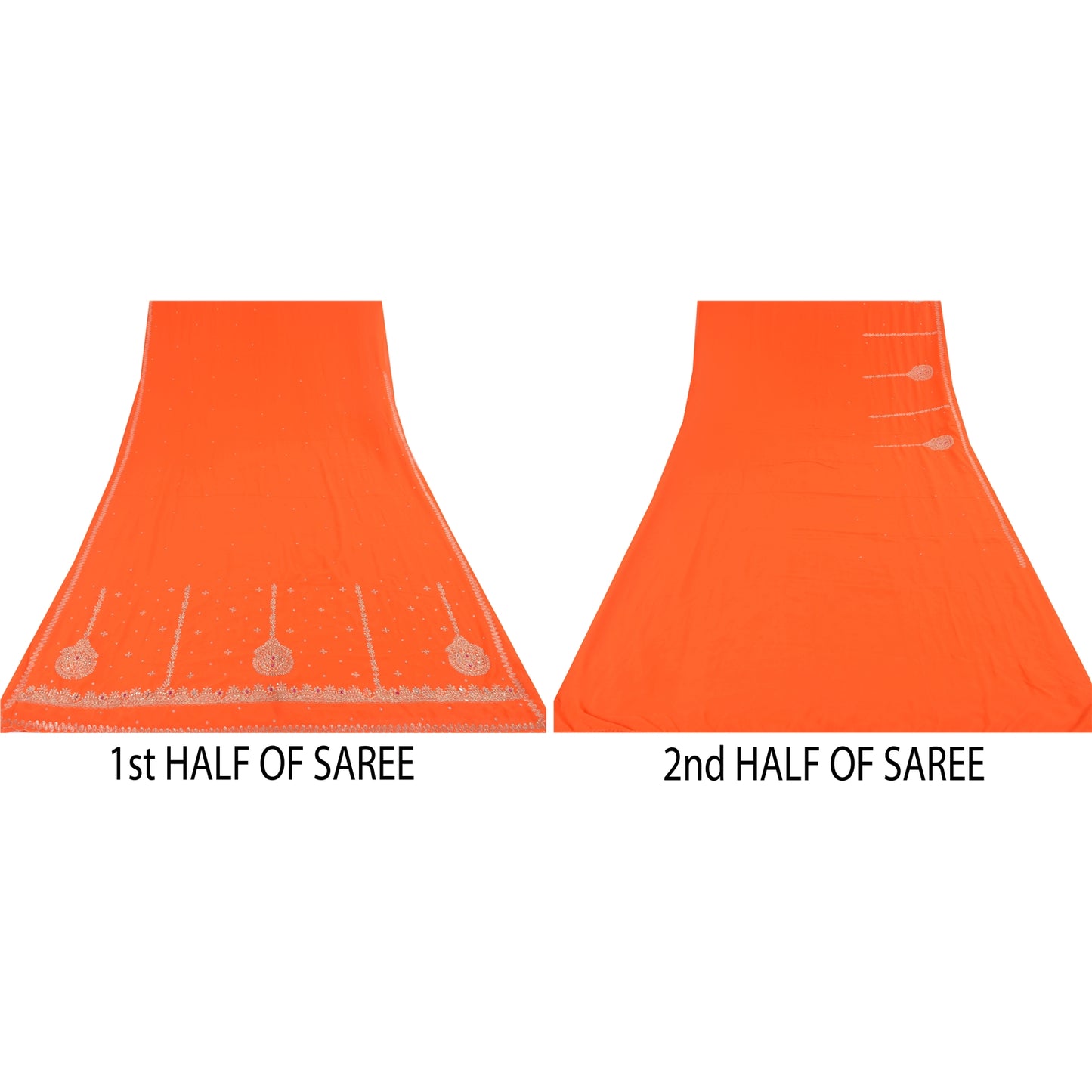 Sanskriti Vintage Orange Sarees Georgette Hand Beaded Premium Sari Craft Fabric