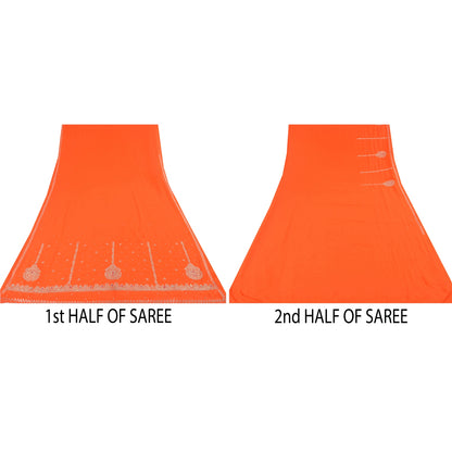 Sanskriti Vintage Orange Sarees Georgette Hand Beaded Premium Sari Craft Fabric