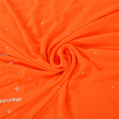 Sanskriti Vintage Orange Sarees Georgette Hand Beaded Premium Sari Craft Fabric