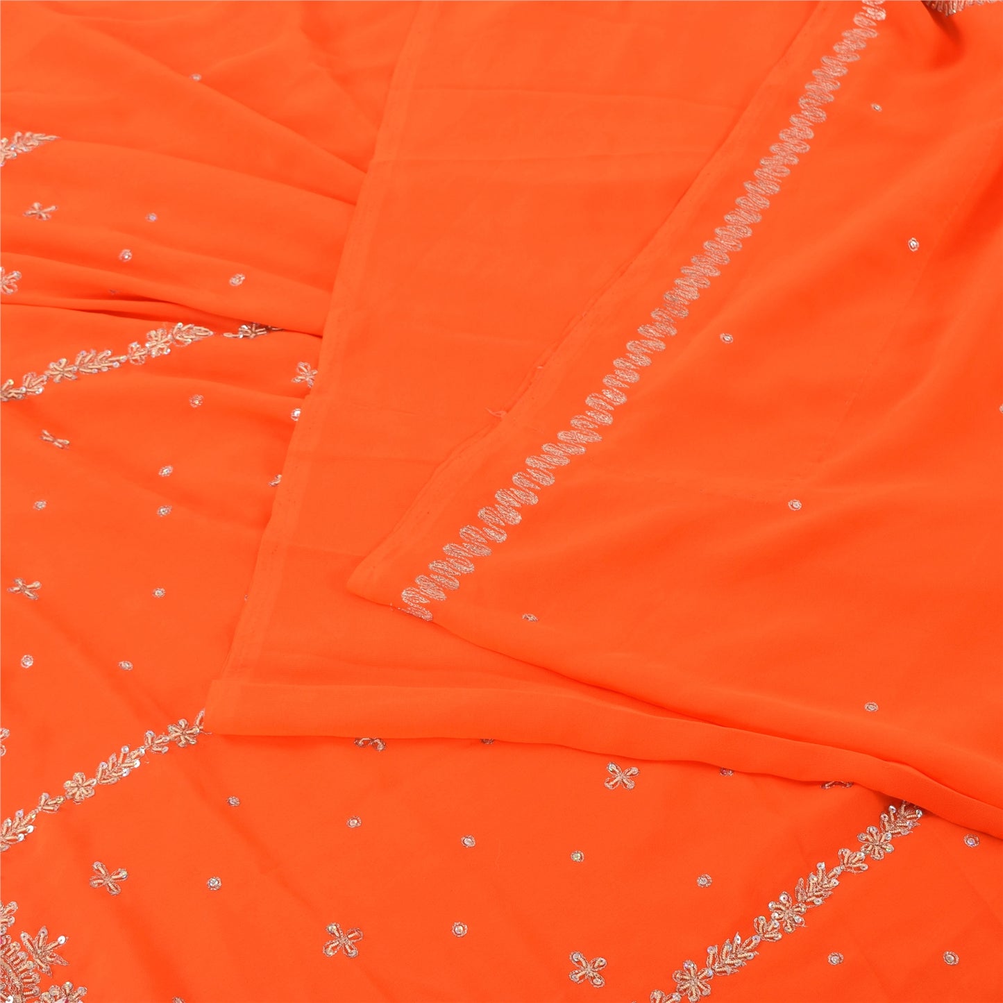 Sanskriti Vintage Orange Sarees Georgette Hand Beaded Premium Sari Craft Fabric